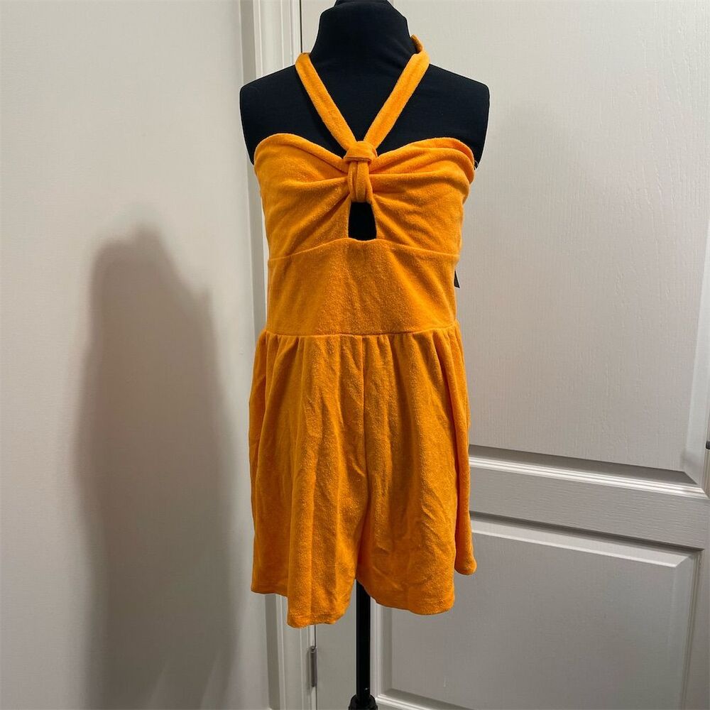 Wild Fable NWT Women's bright Orange Halter Tie Terry Cloth Romper Size XS-XL
